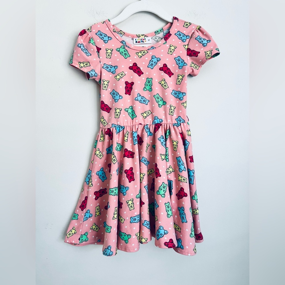 Dotdotsmile girls Pink short sleeve swing Gummy Bear print twirly ballet dress